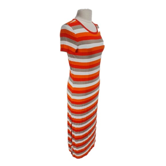 MICHAEL KORES Women Maxi Dress Size M Mandarin Orange White Stretchy 83P - Picture 2 of 6